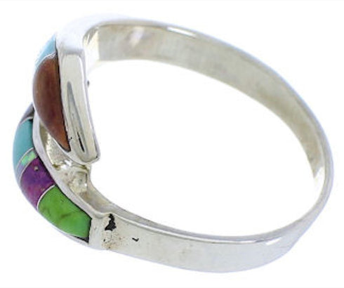 Turquoise Multicolor Inlay Sterling Silver Ring Size 7-3/4 VX36348